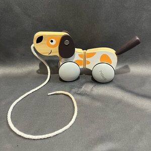 Pull-A-Long Puppy Wooden Toy - Rubber Rimmed Wheels for Easy Pull and Pushing